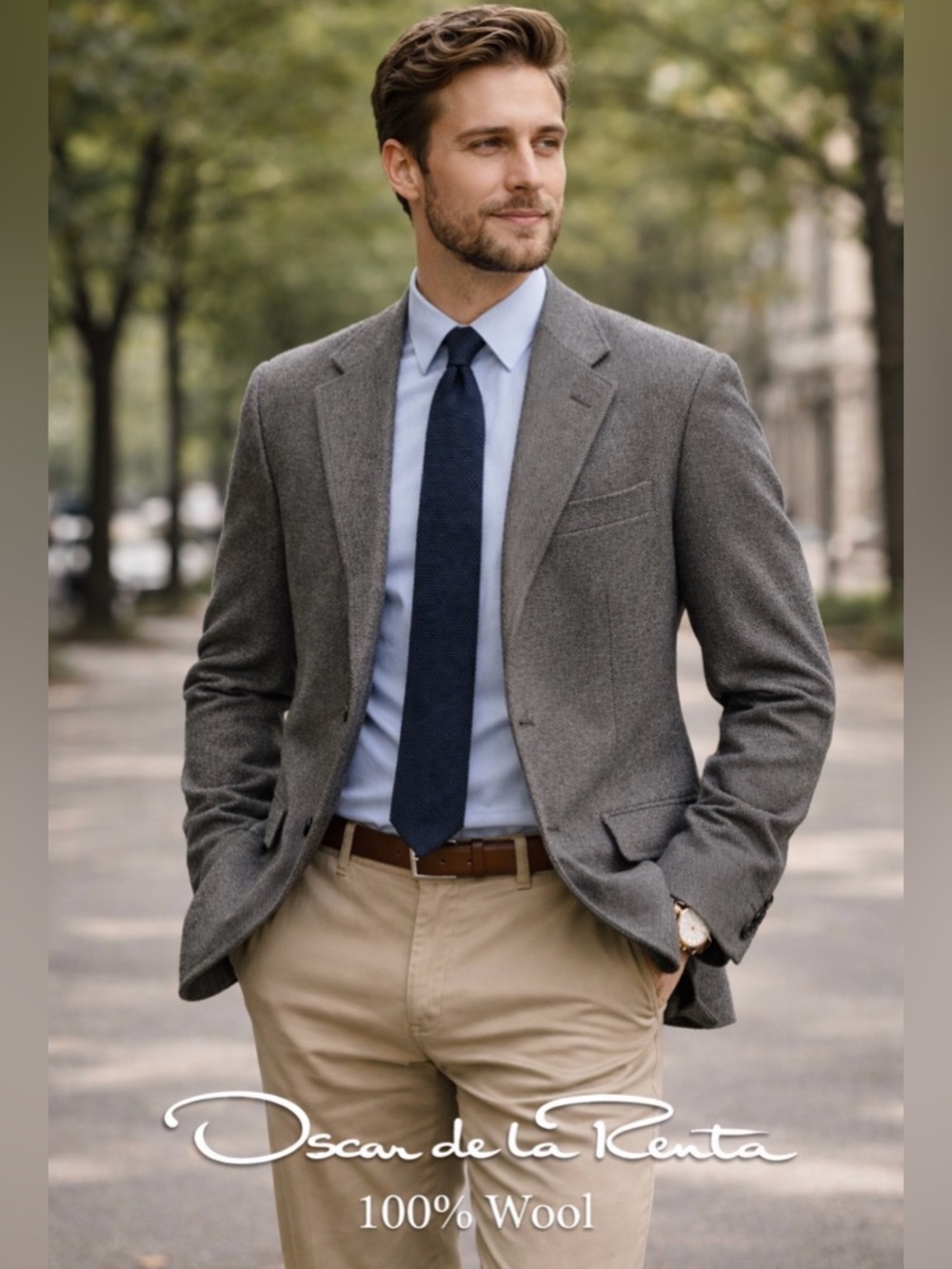 Oscar de la Renta Wool Gray Herringbone Wool Sport Coat